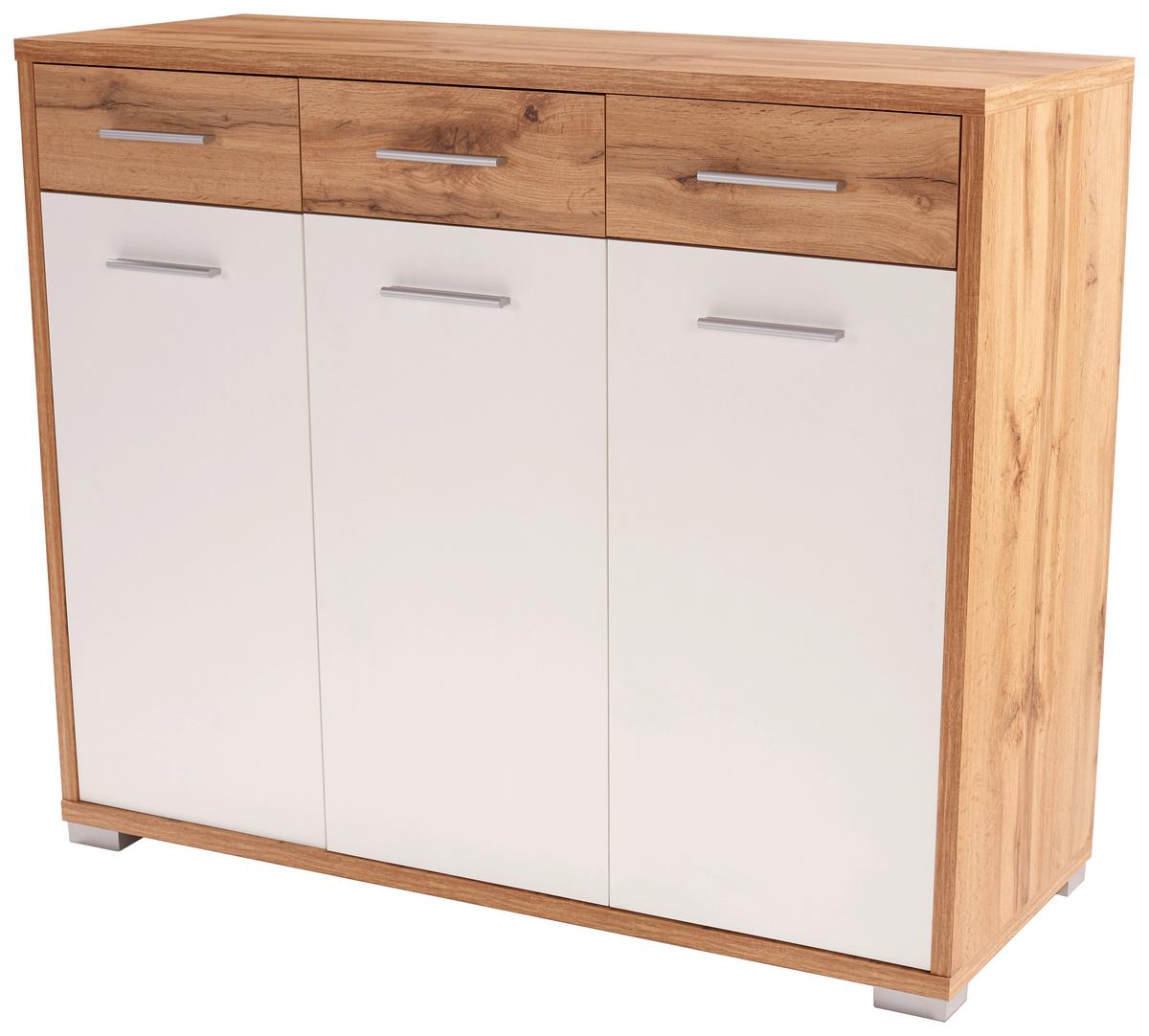 KOMODA Q-BIG QBK01 - bílá/barvy dubu, Moderní, dřevo (144/105/44cm)