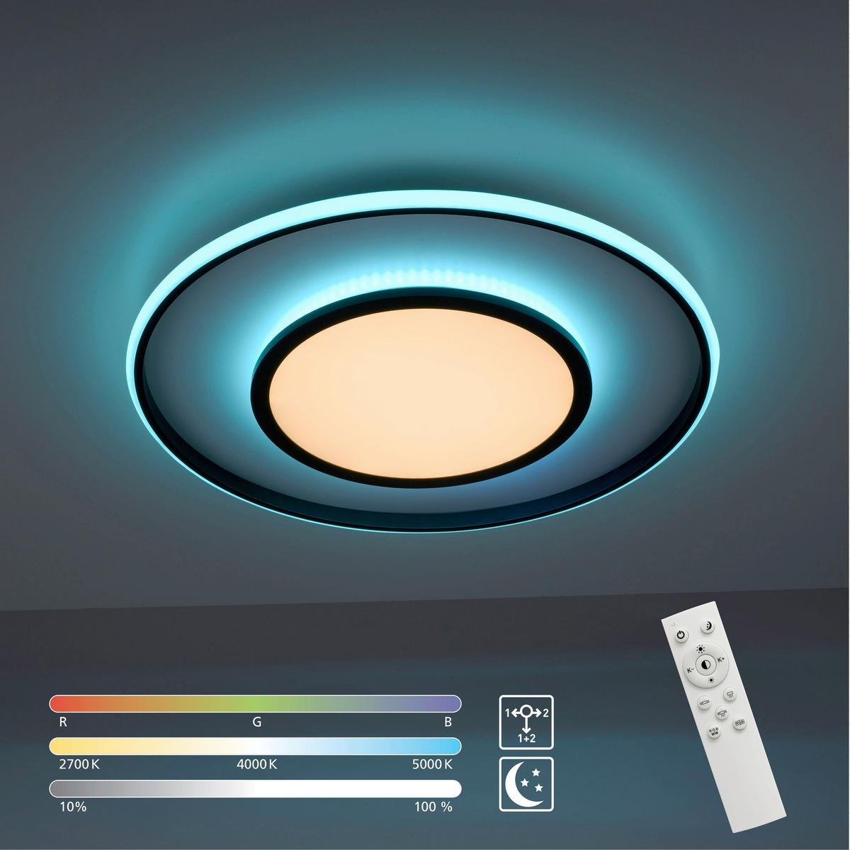 LED-Deckenleuchte Arenda Ø 60 cm dimmbar mit Farbwechsler - Schwarz, Design, Kunststoff/Metall (60/10cm)