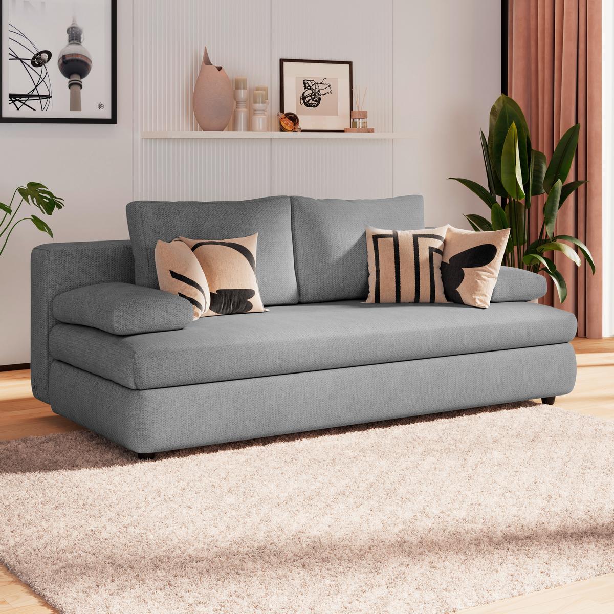 3-Sitzer-Sofa Mit Schlaffunktion Olso Hellgrau - Hellgrau, Trend, Holz/Kunststoff (205/72/100cm)