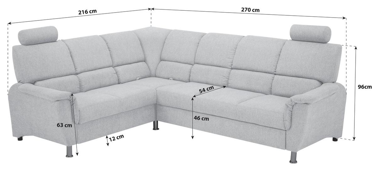 Ecksofa Marsylia Blaugrau S: 216x270 cm - Silberfarben/Blaugrau, Design, Holz/Textil (216/270cm) - Livetastic