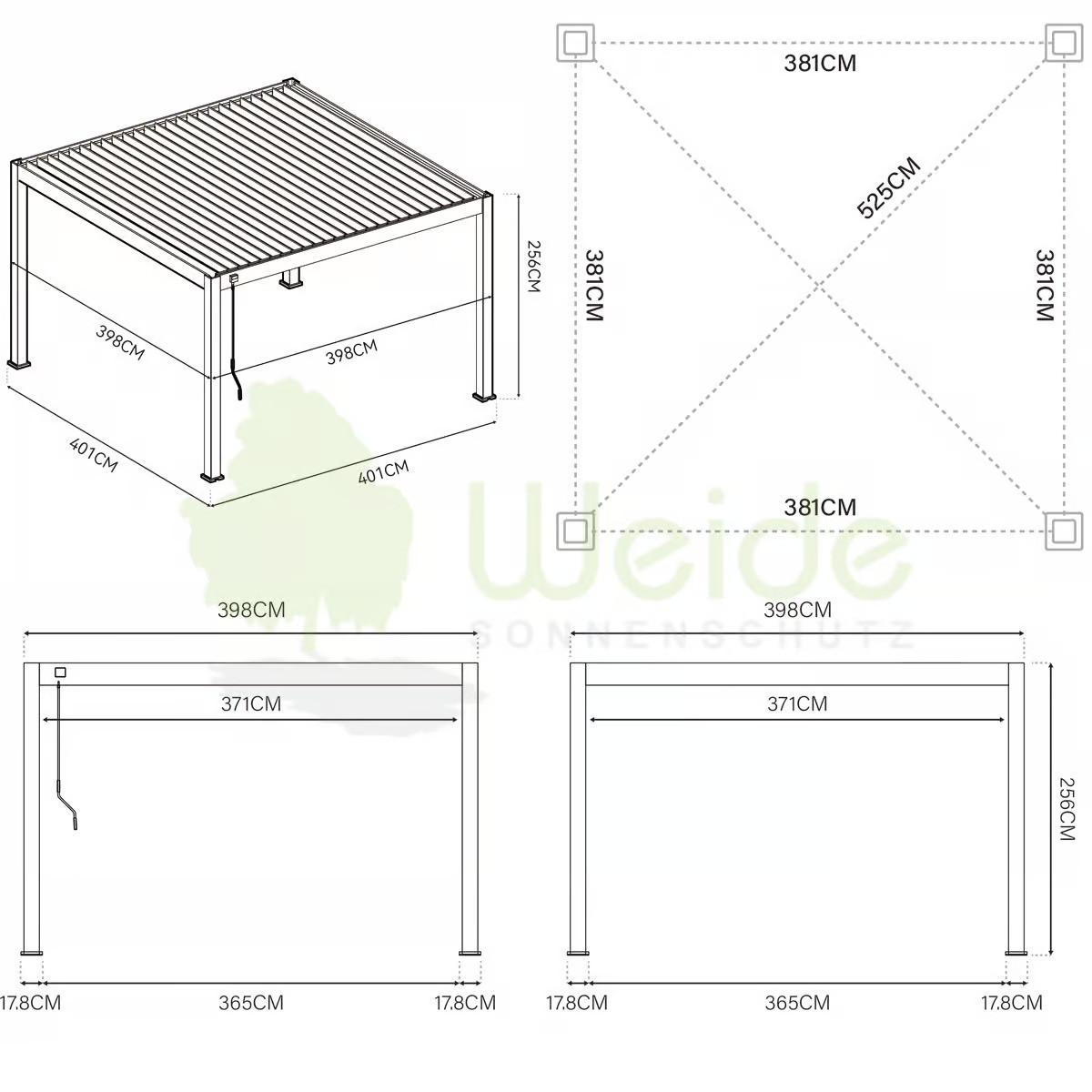 Pavillon Deluxe Plus 400x400cm Wetterfest, Gartenpavillon - Anthrazit, Basics, Metall (400/255/400cm) - WEIDE