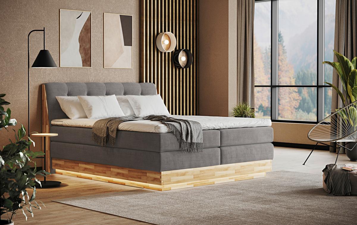 Boxspringbett Boxspring Bed Melissa - Hellgrau/Schwarz, Natur, Textil (200/200cm)