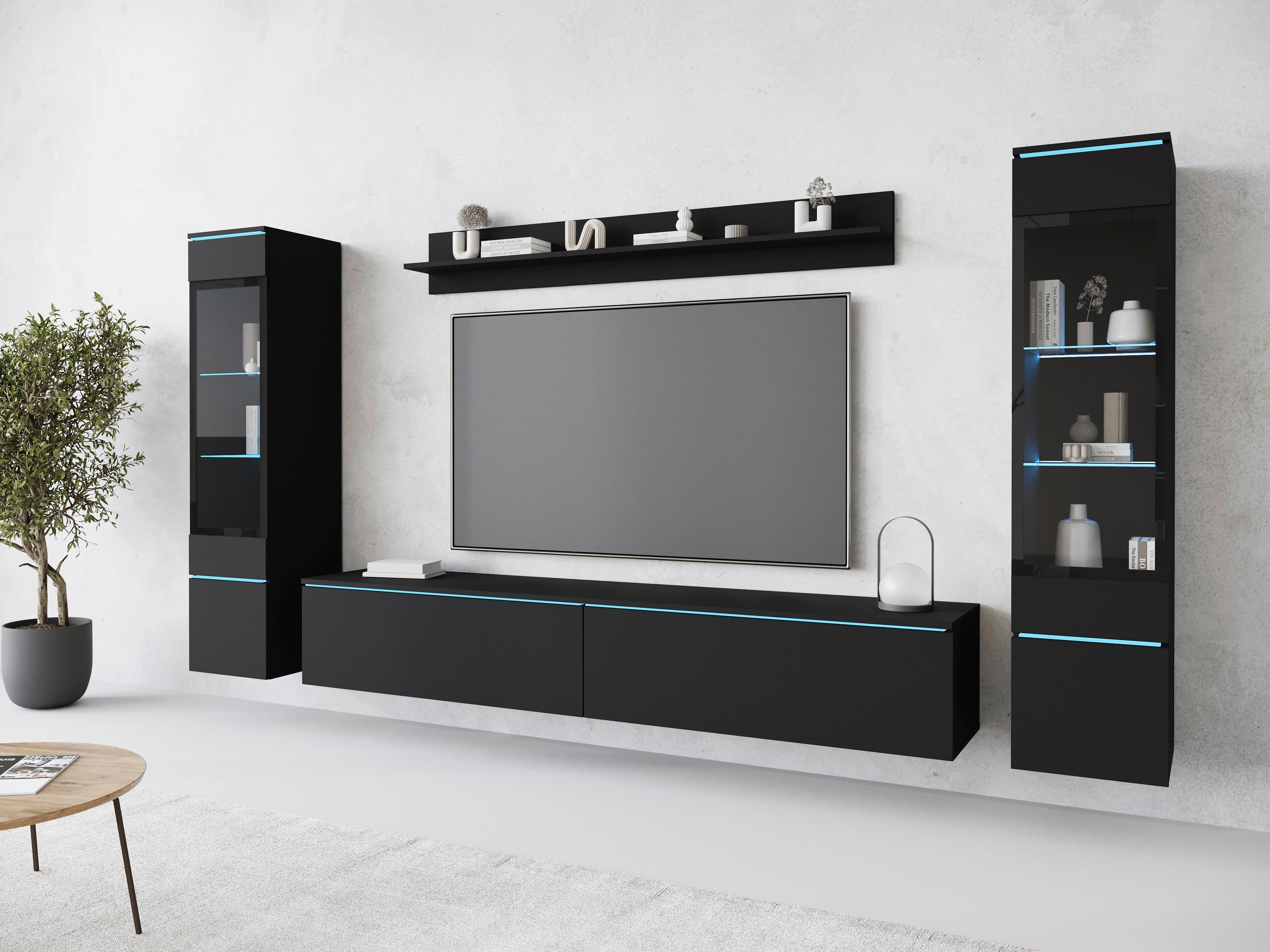 Obývacia stena VERA - čierna/sivá, Design, kompozitné drevo/plast (240/130/33cm) - Livetastic
