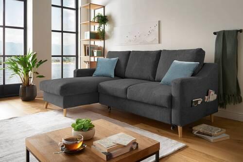 Ecksofa Mit Bettkasten Valentina Schwarz Massiv - Blau/Schwarz, Design, Textil (150/228cm) - MID.YOU