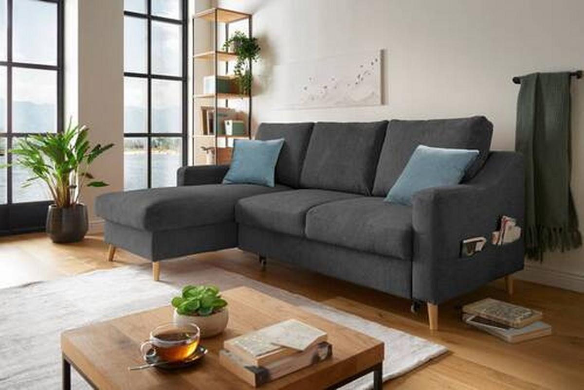 Ecksofa Mit Bettkasten Valentina Schwarz Massiv - Blau/Schwarz, Design, Textil (150/228cm) - MID.YOU
