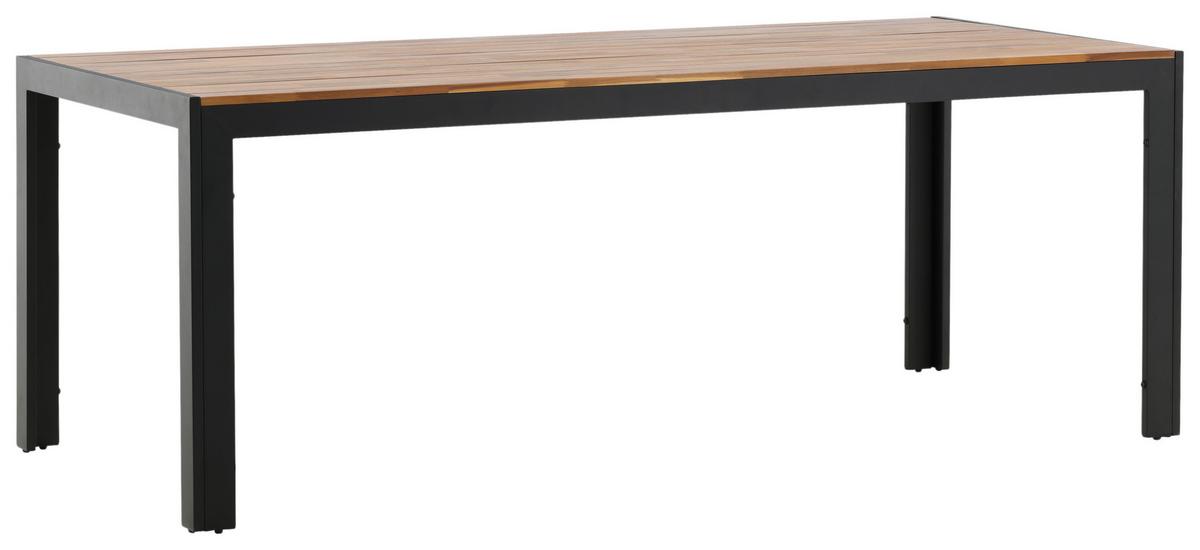 Gartentisch Bois Akazienholz /Metall L 205 cm - Schwarz/Akaziefarben, KONVENTIONELL, Holz/Metall (205/90/75cm) - Gardenson