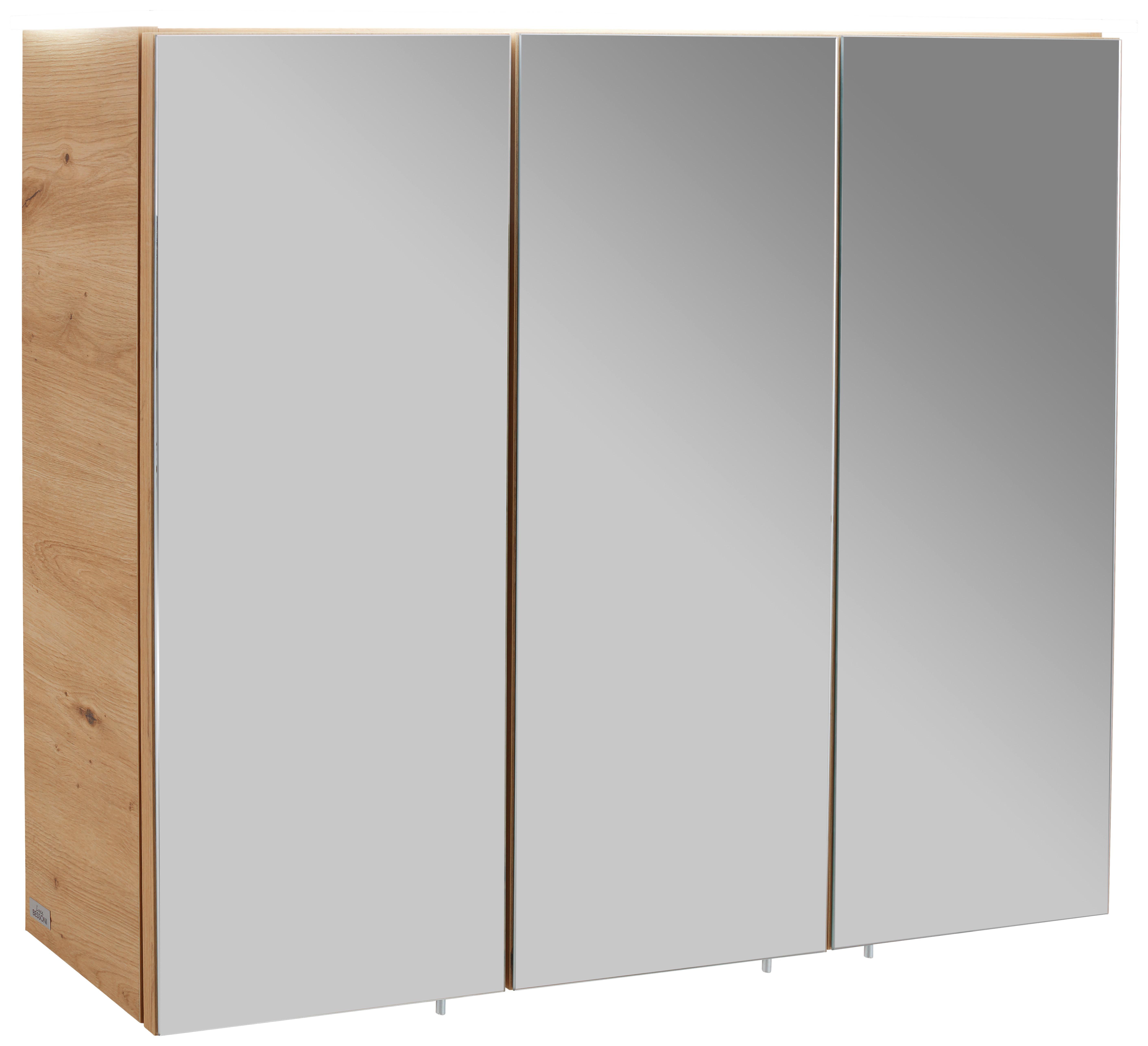 Spiegelschrank Avensis Mit Led 3-Türig Bxhxt: 75x73x20,5 Cm - Klar/Eichefarben, MODERN, Glas/Holzwerkstoff (75/73/20,5cm) - Luca Bessoni