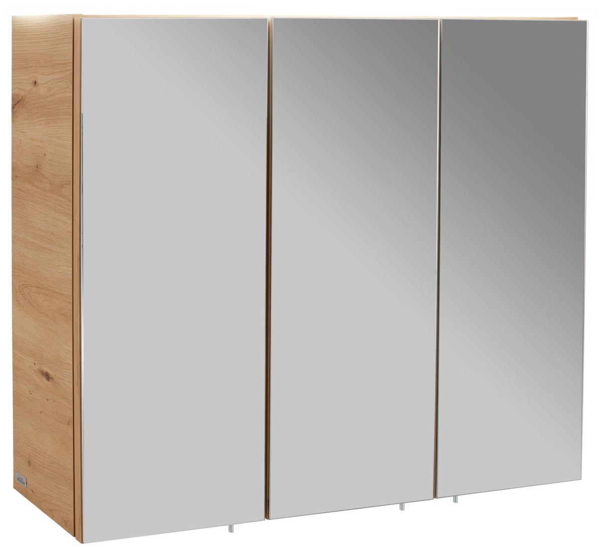 Spiegelschrank Avensis Mit Led 3-Türig BxHxT: 75x73x20,5 cm - Klar/Eichefarben, MODERN, Glas/Holzwerkstoff (75/73/20,5cm) - Luca Bessoni