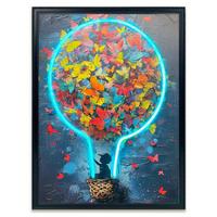 LED-Bild Neon Butterfly Balloon - Schwarz/Hellblau, Basics, Holzwerkstoff/Kunststoff (50/70/3,5cm)