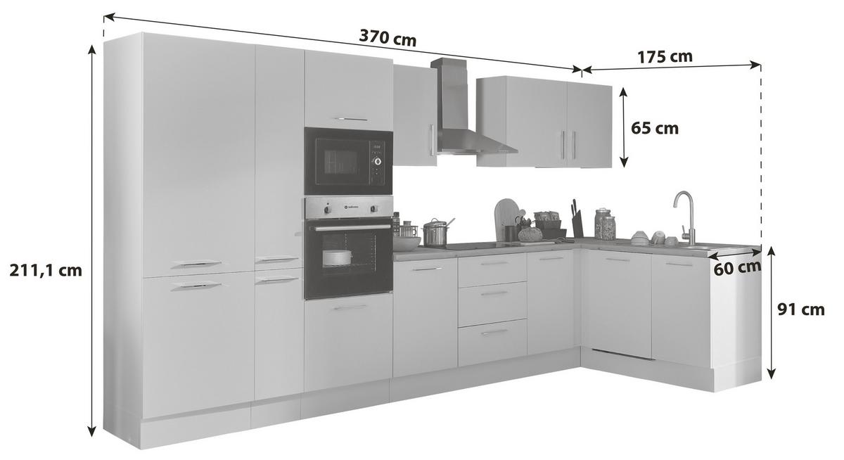 Eckküche Turin Weiss/eiche Dekor 370x175 Cm - Weiß/Eiche Artisan, Basics, Holzwerkstoff (370/175cm) - MID.YOU