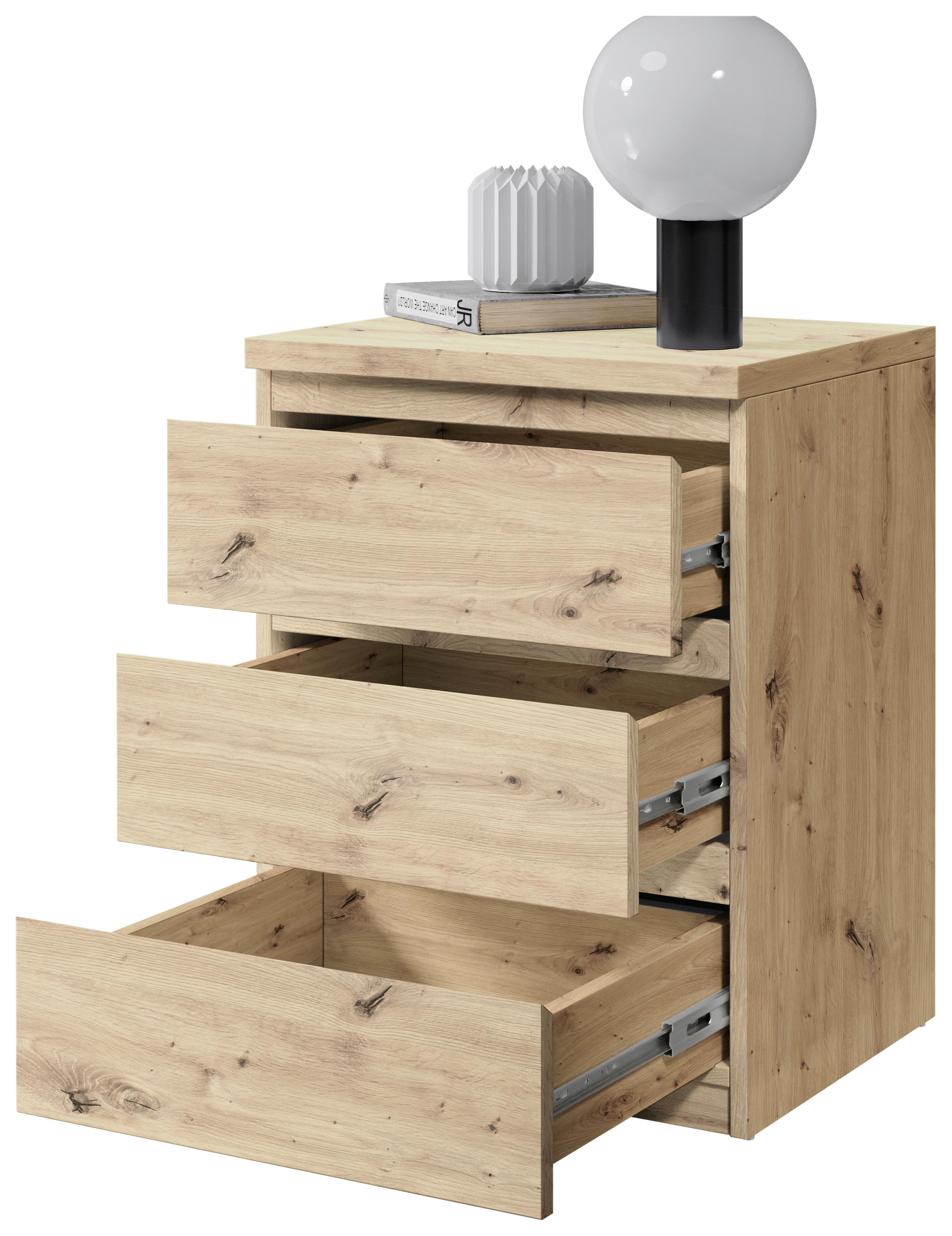 Nachtkästchen Olli B: 45 Cm Eichefarben - Eichefarben/Schwarz, Basics, Holzwerkstoff (45/61,4/38cm) - MID.YOU