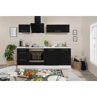 Küchenzeile mit Geräten 220 cm Schwarz Hochglanz/Weiß - Schwarz/Weiß, KONVENTIONELL, Holzwerkstoff (220cm) - Respekta