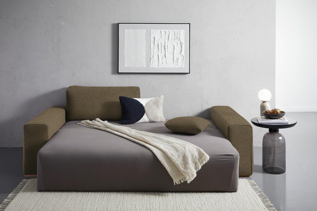 Schlafsofa Vouge Grün Bettkasten, B: 255 Cm - Buchefarben/Schwarz, KONVENTIONELL, Textil (255/86/123cm) - Livetastic