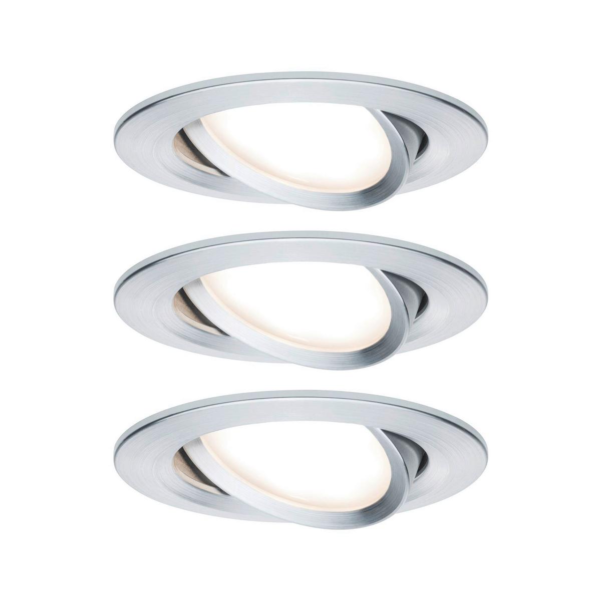 LED-Deckenleuchte 3er-Set Ø 8,4 cm, 3-Flammig, Rund - Alufarben, Basics, Metall (8,4cm) - Paulmann
