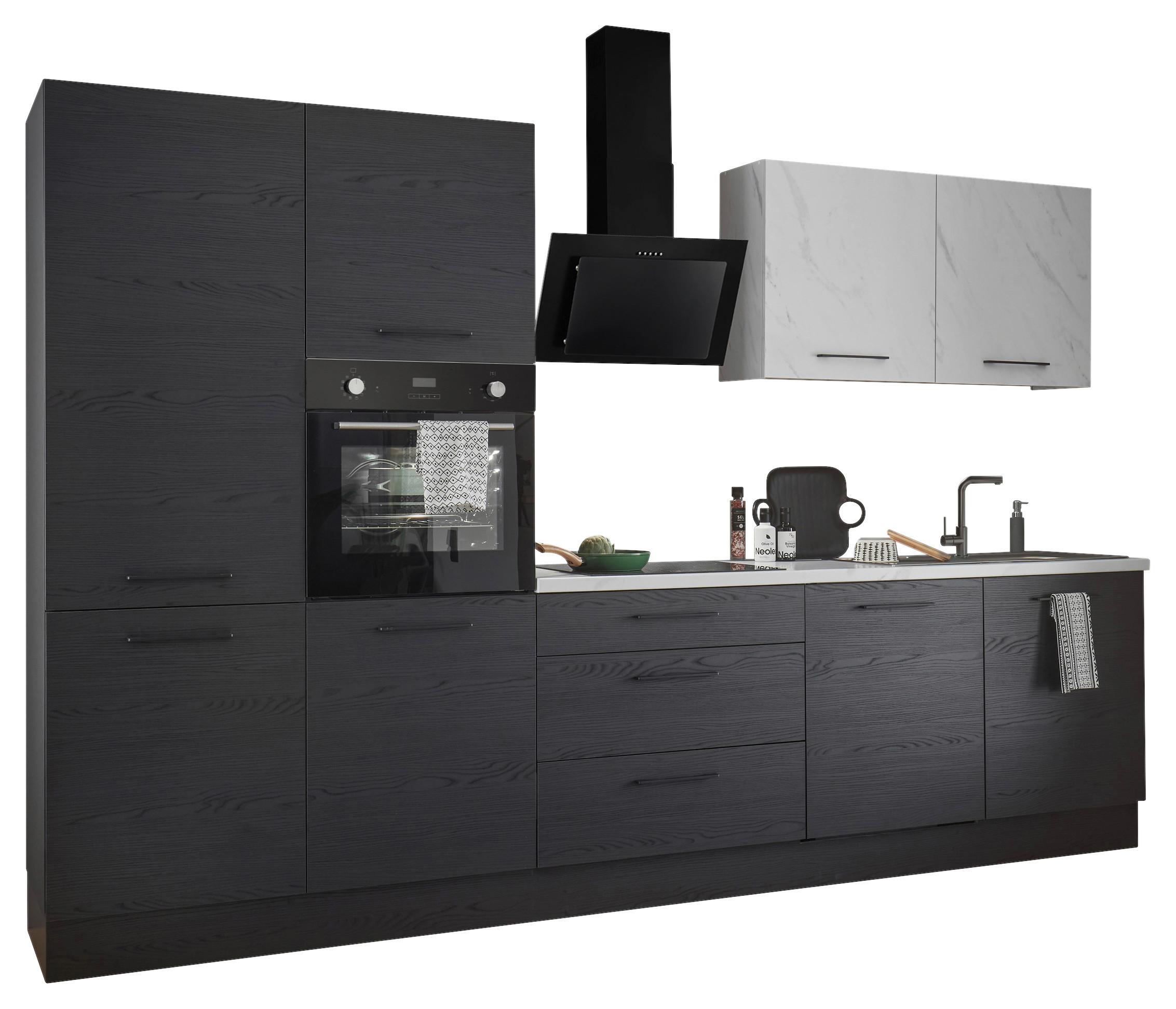 Kuchynský blok NEW YORK bez spotrebičov, šírka 320 cm - čierna/sivá, Design, kov/kompozitné drevo (320cm) - MID.YOU