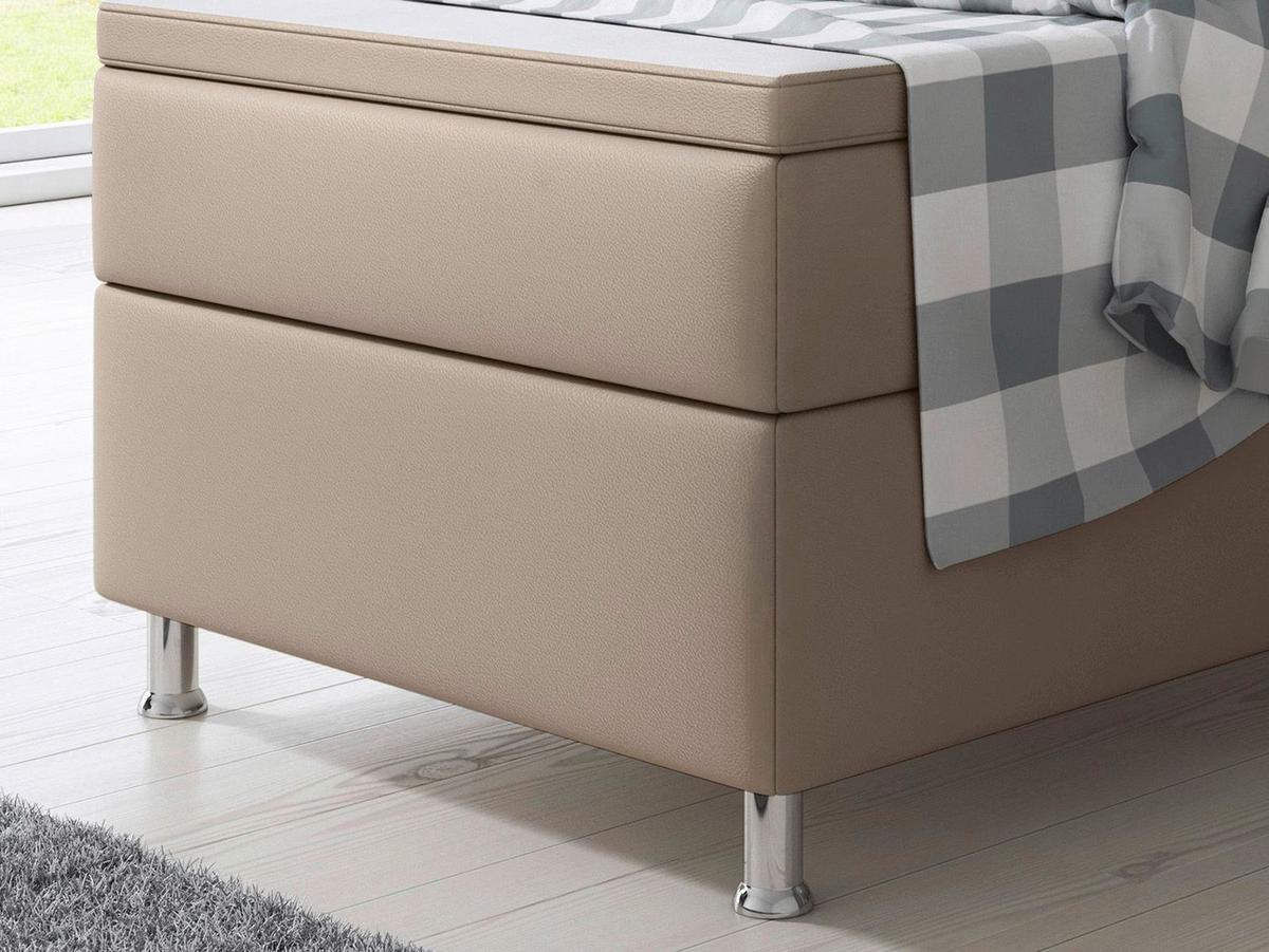Boxspringbett mit Topper Lederlook 90x210 Miami - Silberfarben/Cappuccino, KONVENTIONELL, Leder/Textil (90/115/210cm) - MID.YOU