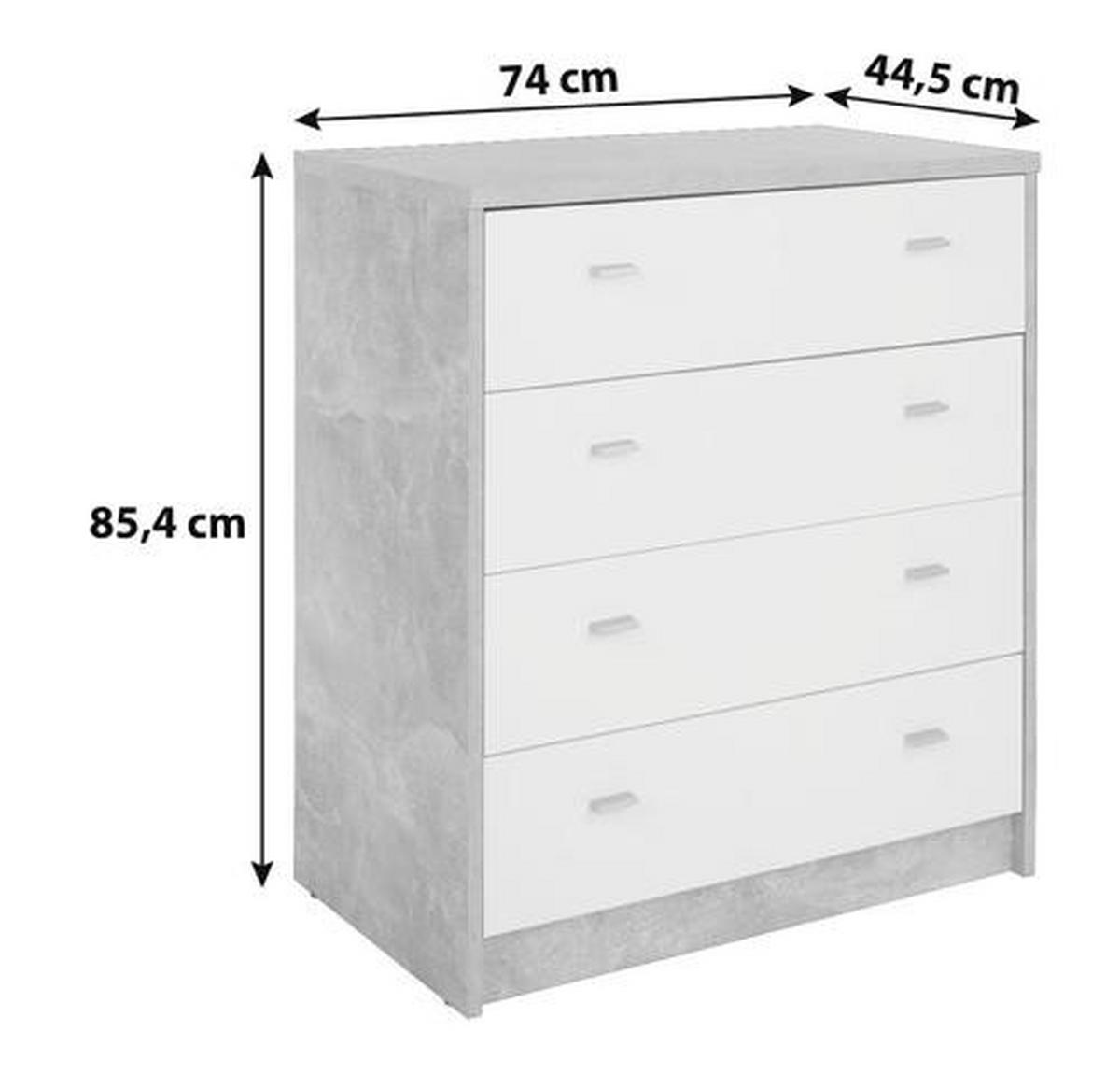 Kommode B 74cm 4-you New, Beton Optik/weiß - Schwarz/Weiß, MODERN, Holzwerkstoff (74/85,4/44,5cm)