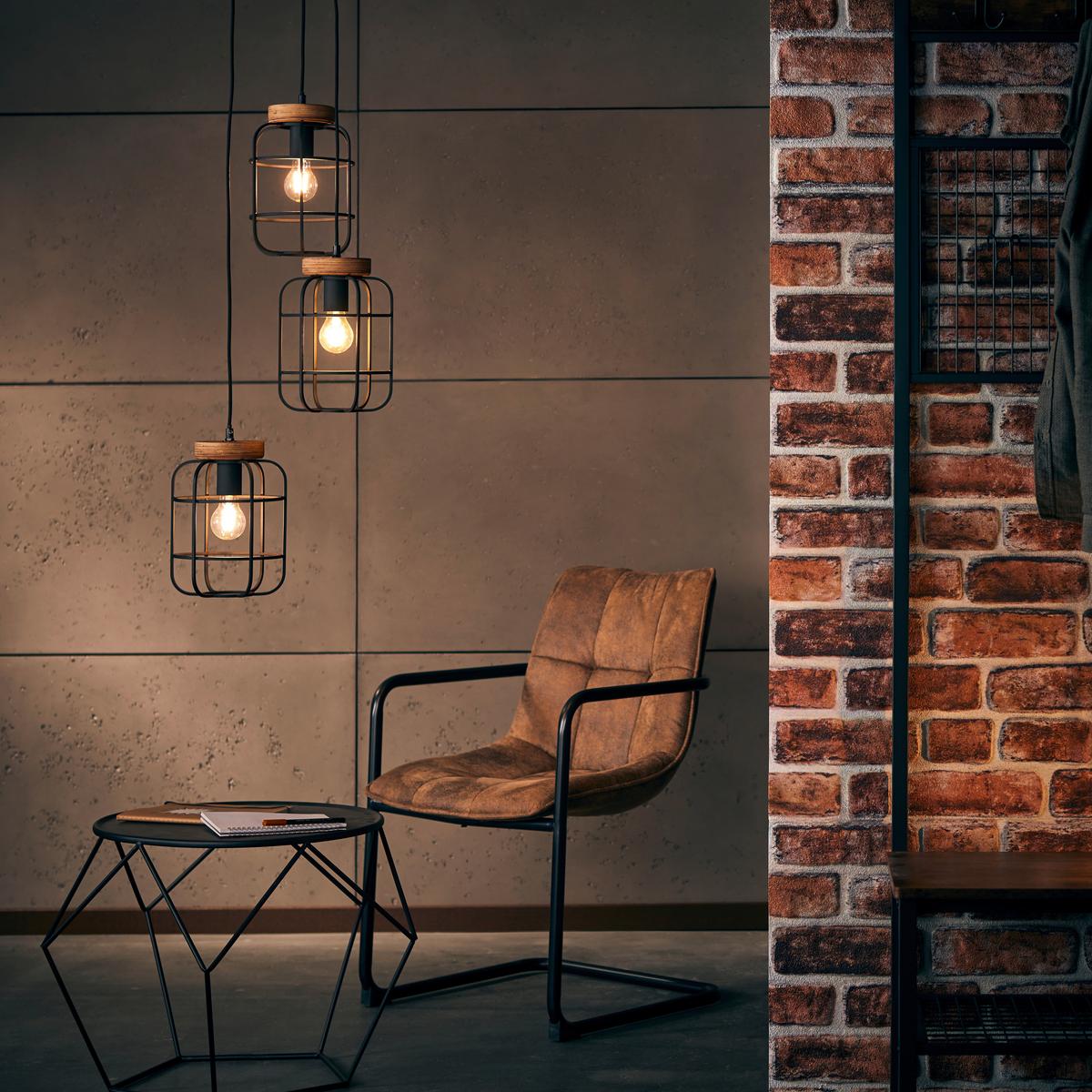Hängeleuchte Gwen H: 165 cm 3-Flammig, höhenverstellbar - Schwarz/Braun, Design, Holz/Metall (42/165cm) - Brilliant