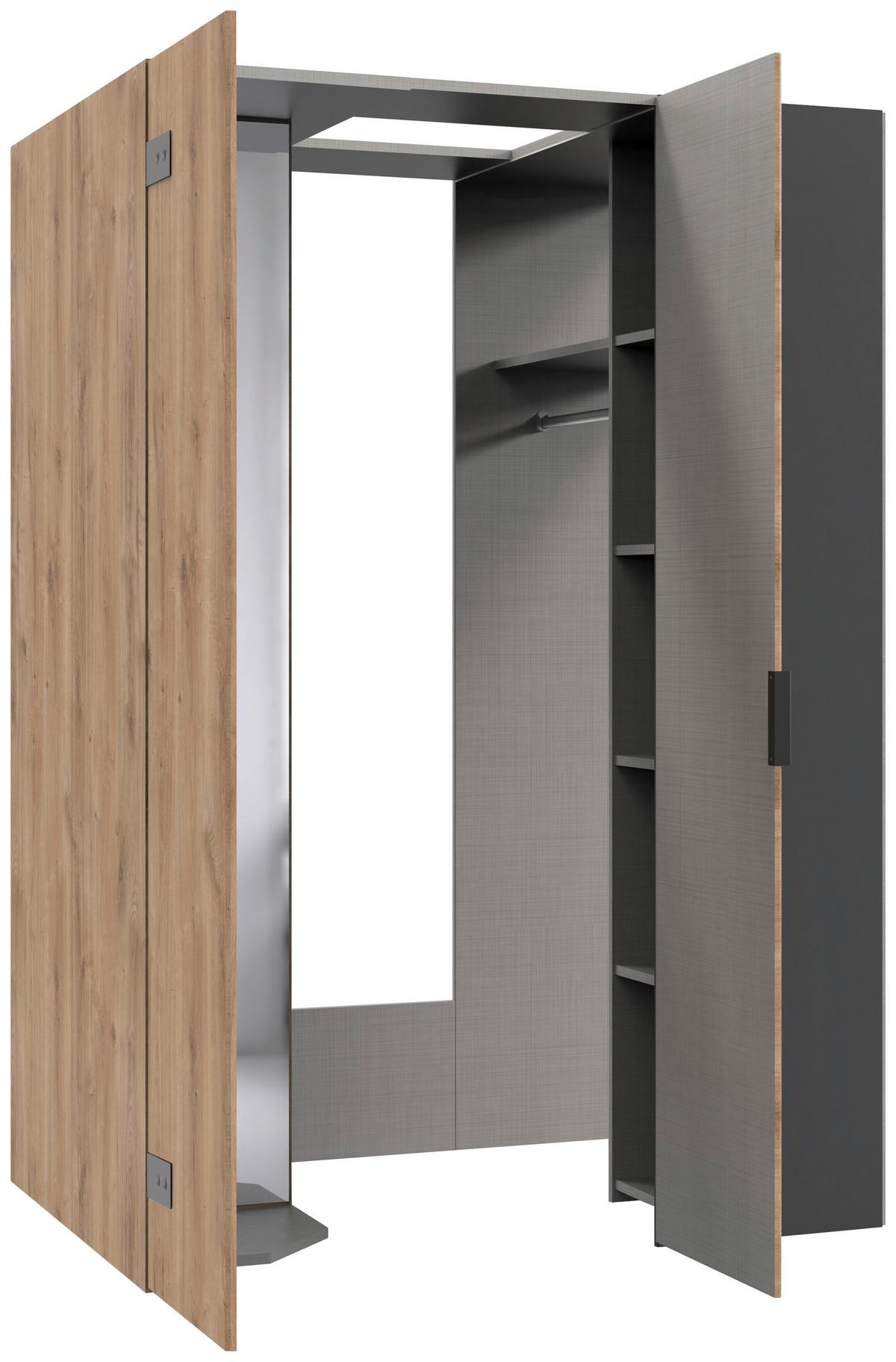 Eckkleiderschrank Liverpool Graphit/Eichefarben B: 135,2cm - Eichefarben/Graphitfarben, MODERN, Glas/Holzwerkstoff (135,2/197/97cm) - MID.YOU