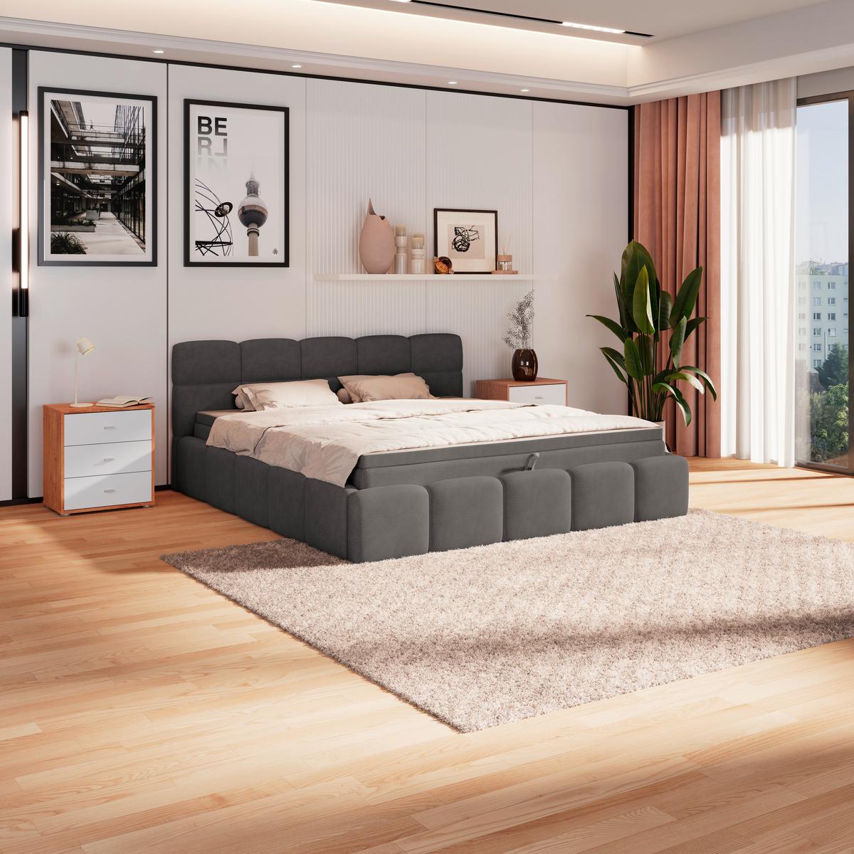 Polsterbett Noe Anthrazit 160x200 cm - Anthrazit/Schwarz, Trend, Textil/Metall (160/200cm)