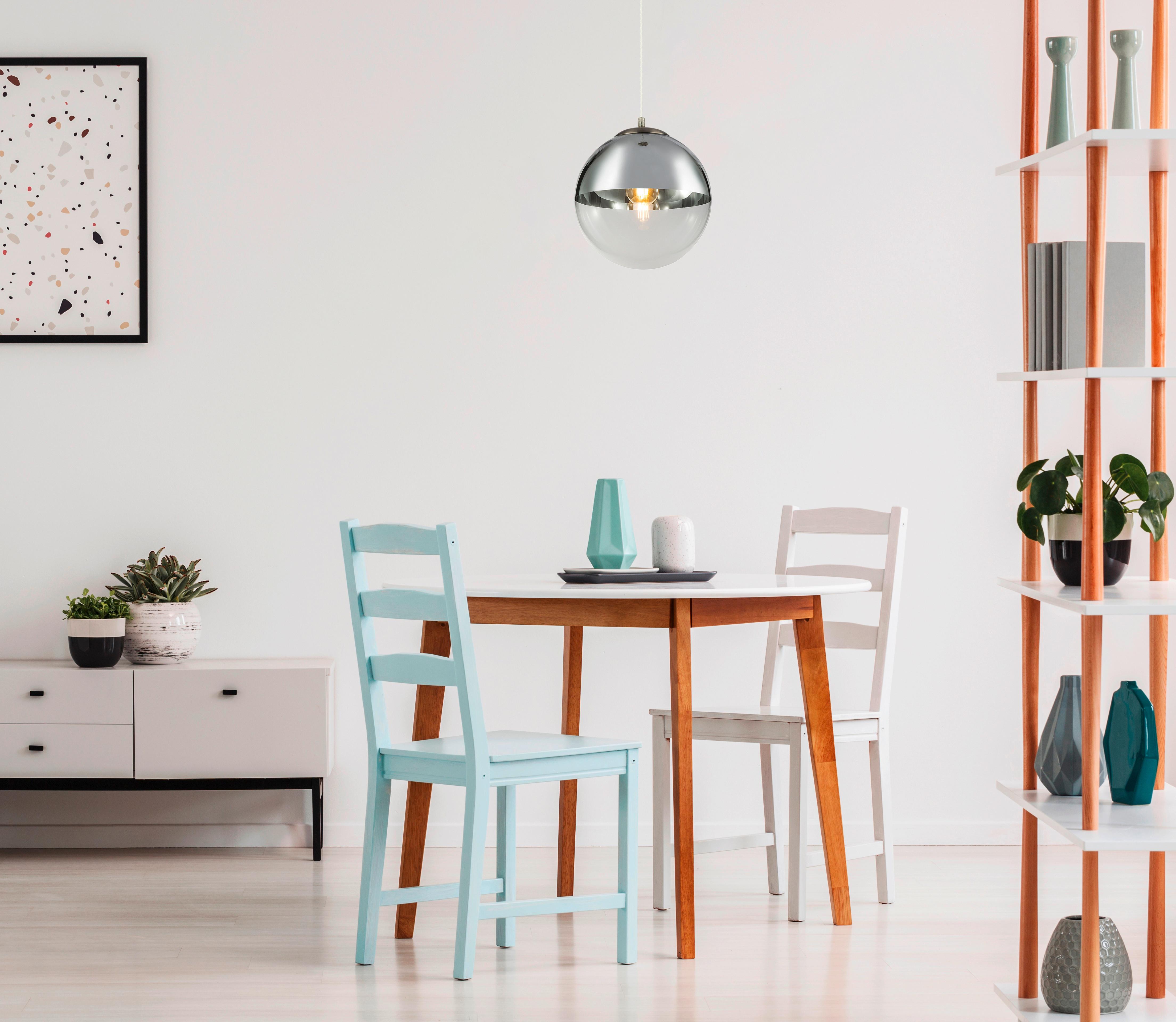 Hängeleuchte H: 120 Cm 1-Flammig, Kugel Chromfarben - Chromfarben/Transparent, Design, Glas/Metall (25/120cm) - Globo