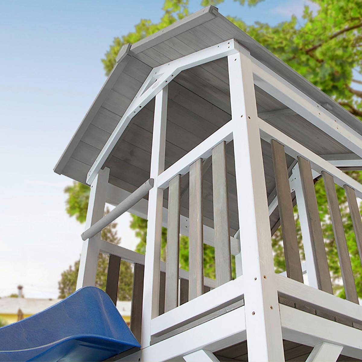 Spielhaus Climbing & Double Swing Aus Zedernholz - Blau/Weiß, Basics, Holz (519/241.9/349cm) - Ambia Garden