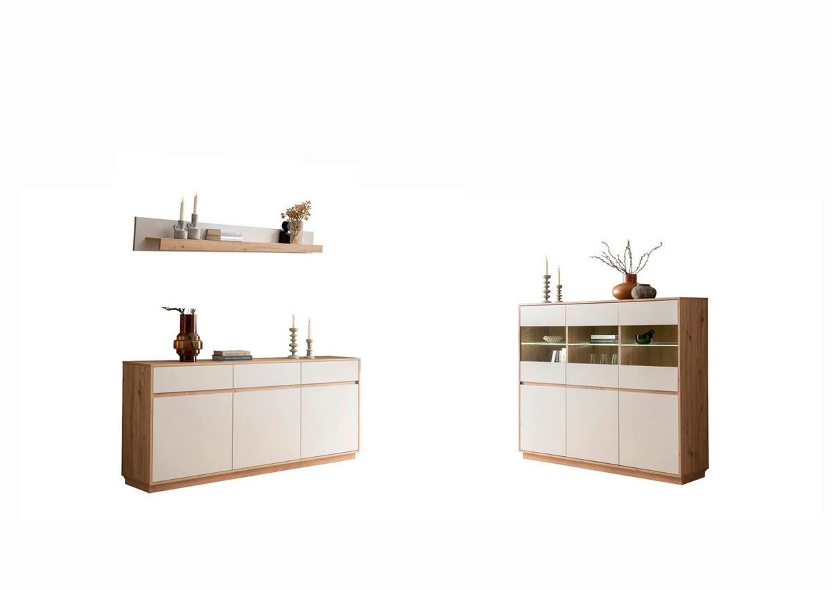 Wohnwand Sonora Eiche Artisan B: 202,2cm - Kaschmir/Eiche Artisan, Design, Glas/Holzwerkstoff (202,2/89/40cm) - MID.YOU