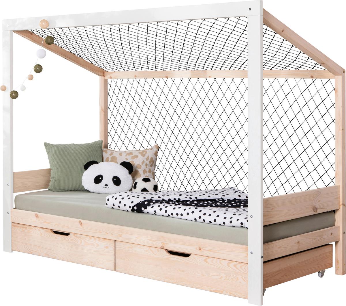 Bodenbett Mit Bettkasten 90x200 Cm Naturfarben/weiß - Naturfarben/Weiß, MODERN, Holz (90/200cm) - MID.YOU