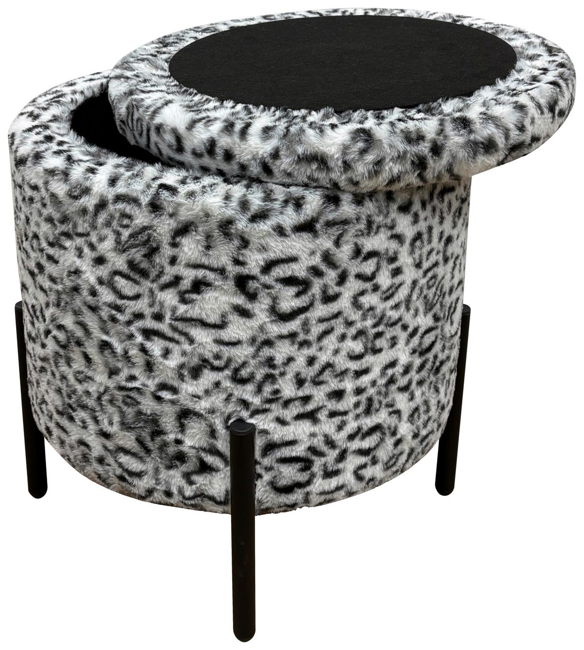 Leopardia taburetka LEO, biela/čierna umelá kožušina - čierna/biela, Lifestyle, kov/kompozitné drevo (38/38/43cm) - Mömax