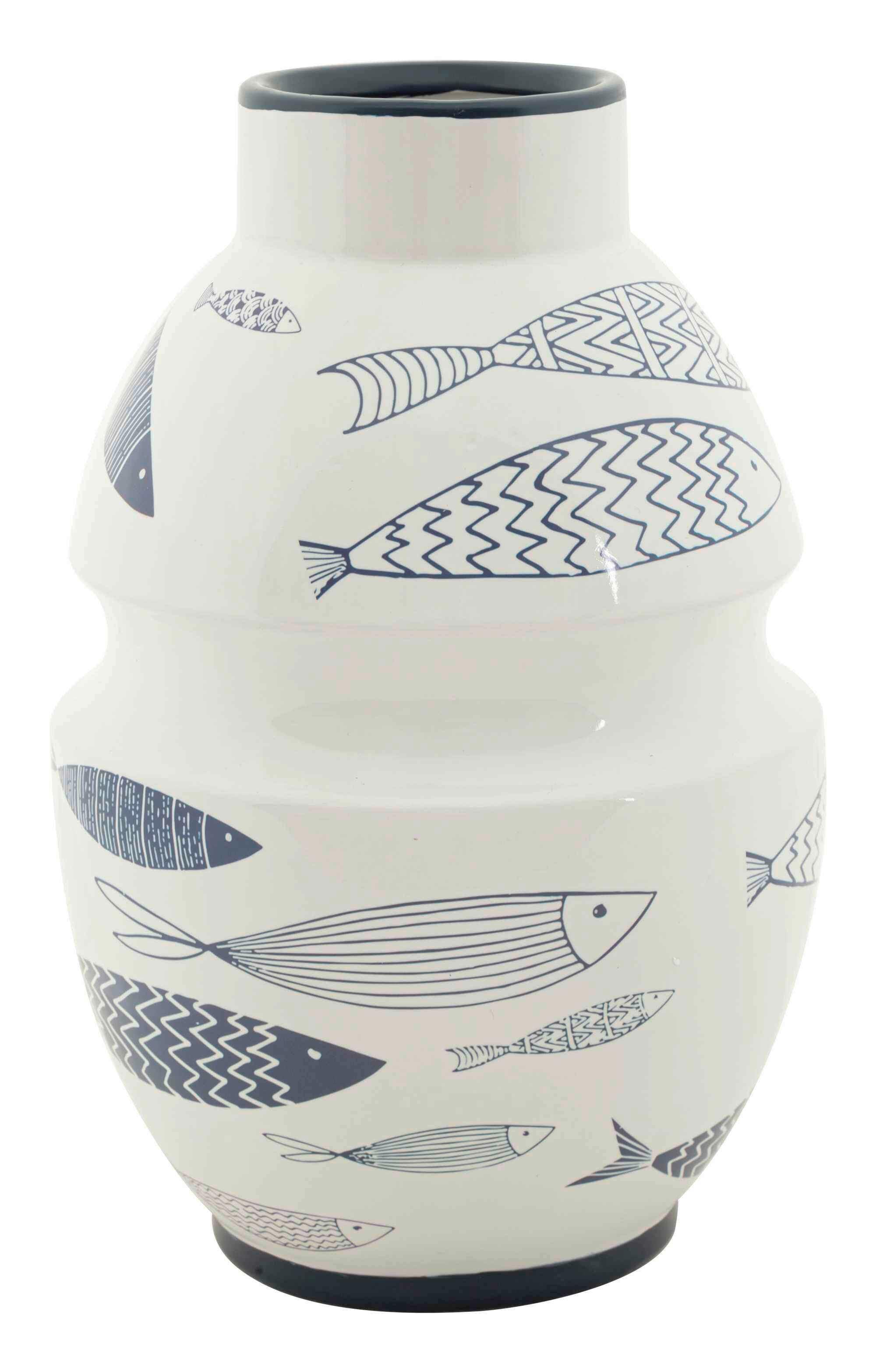 Vase Fish Blau, Weiß B: 21 Cm - Blau/Weiß, Basics, Keramik (21/31/21cm)