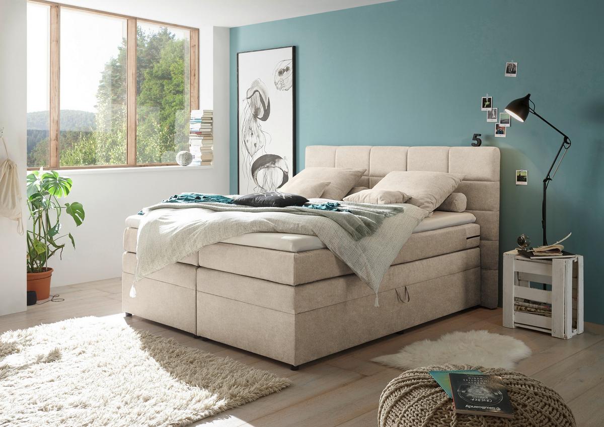 Boxspringbett Mit Topper & Bettkasten 180x200 Tacoma 3 - Sandfarben, KONVENTIONELL, Kunststoff/Textil (180/200cm) - MID.YOU