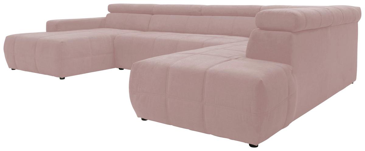 Wohnlandschaft Brandon Kopfteilverstellung Pink - Schwarz/Rosa, Design, Textil (175/359/228cm) - MID.YOU