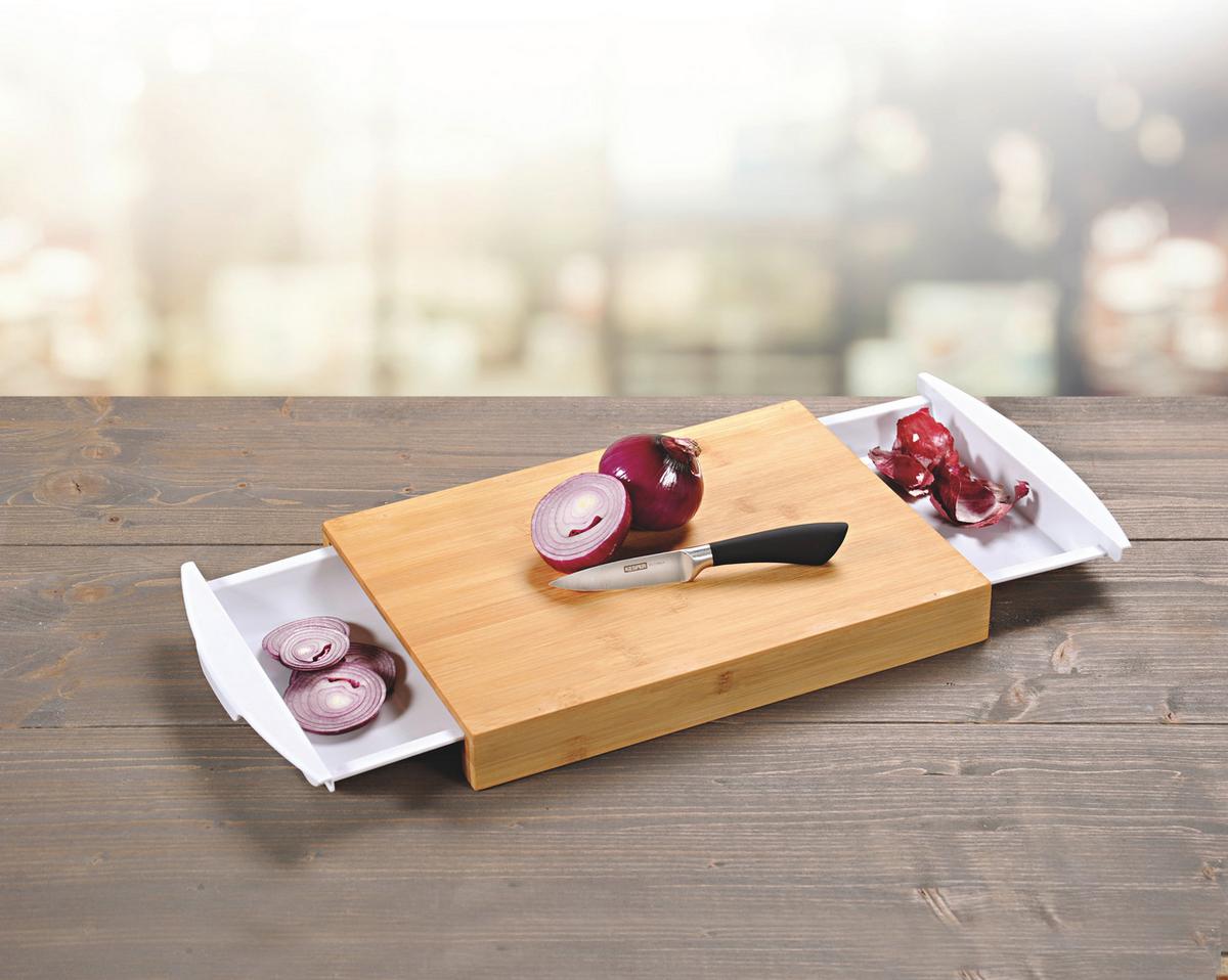 Schneidebrett aus Holz Mit 2 Auffangschalen B: 25,5 cm - Weiß, Basics, Holz/Kunststoff (25,5/4/41cm) - Kesper