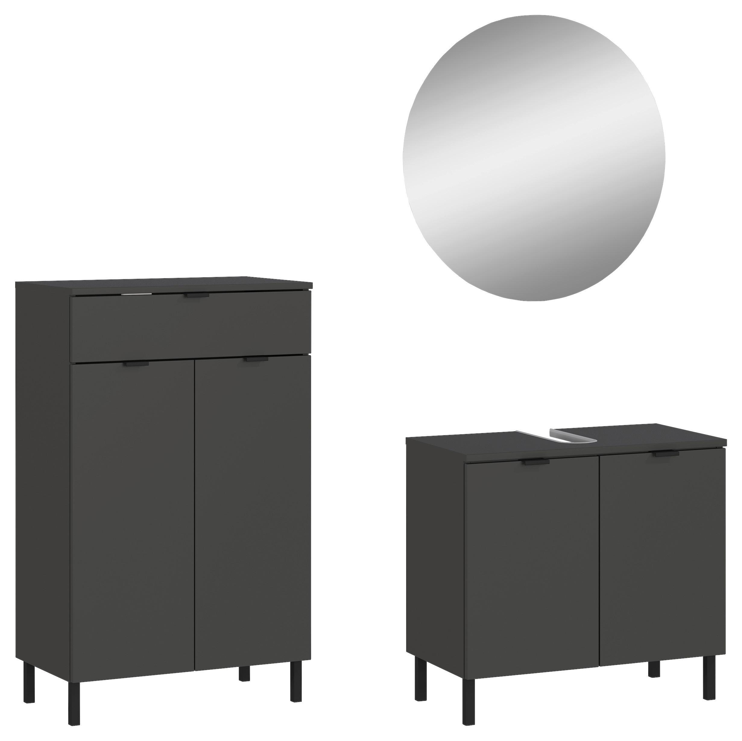 Badezimmer Arcena Graphitfarben 3-teilig - Schwarz/Graphitfarben, MODERN, Holzwerkstoff (120cm) - Germania