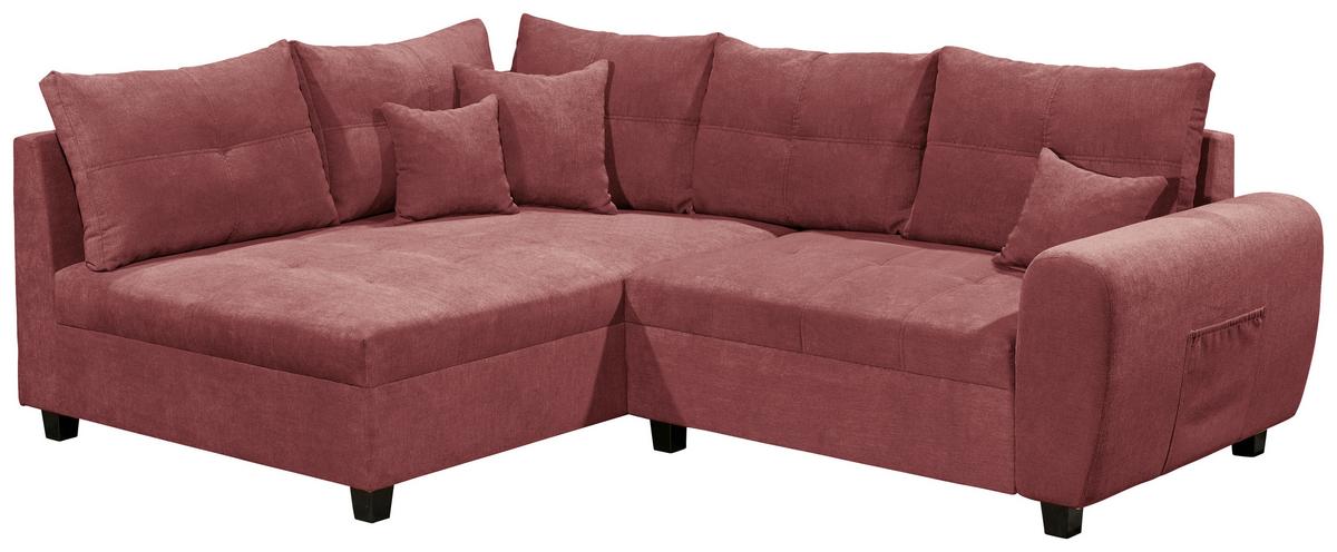 Ecksofa Inkl. Kissen + Hocker Lea, Polyester-Nylon - Beere/Schwarz, Basics, Holzwerkstoff/Textil (176/248cm) - MID.YOU