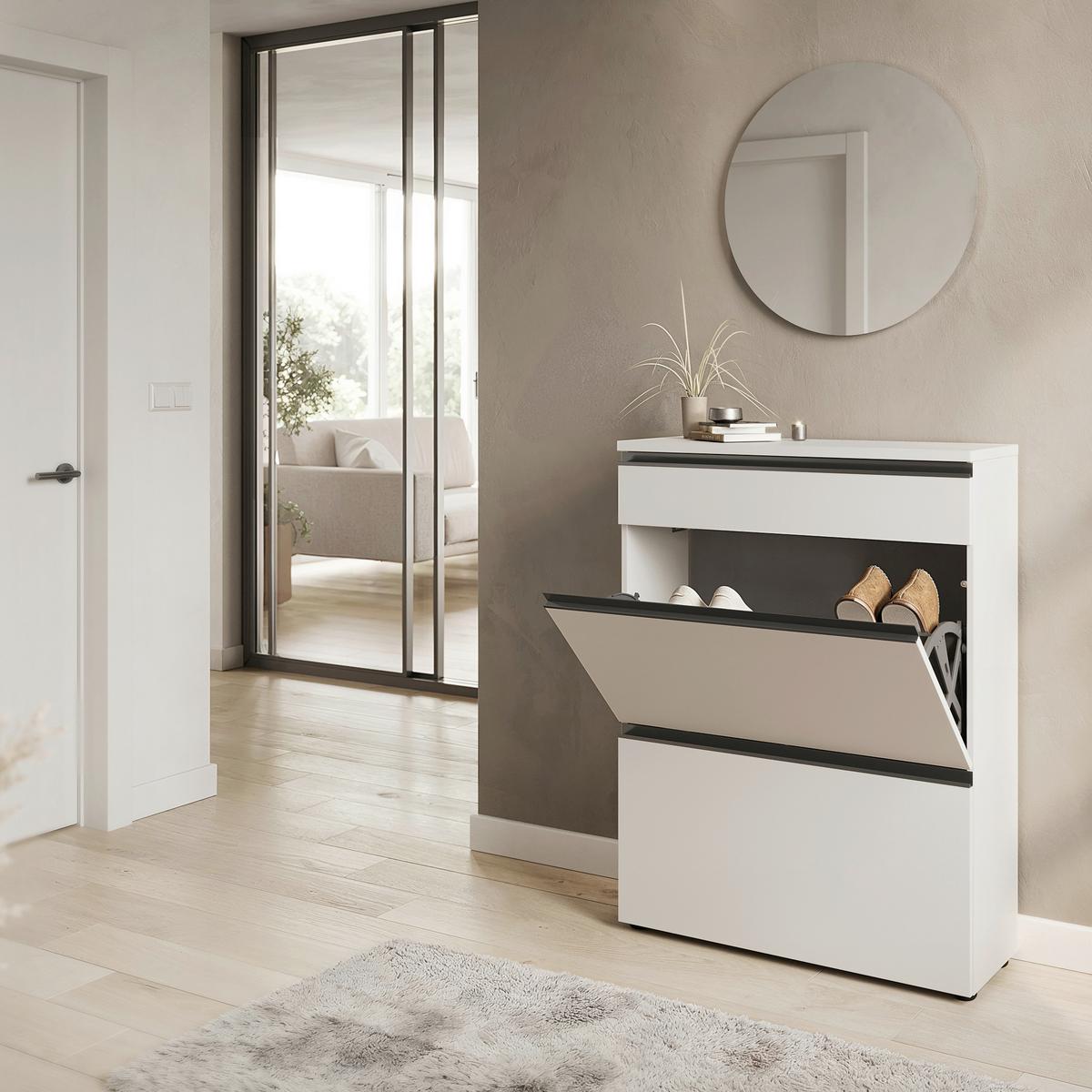 Garderobe Gw-Baldone 2-Teilig Beige B: 80 cm - Beige, Design, Glas/Holzwerkstoff (80/200/29cm) - MID.YOU