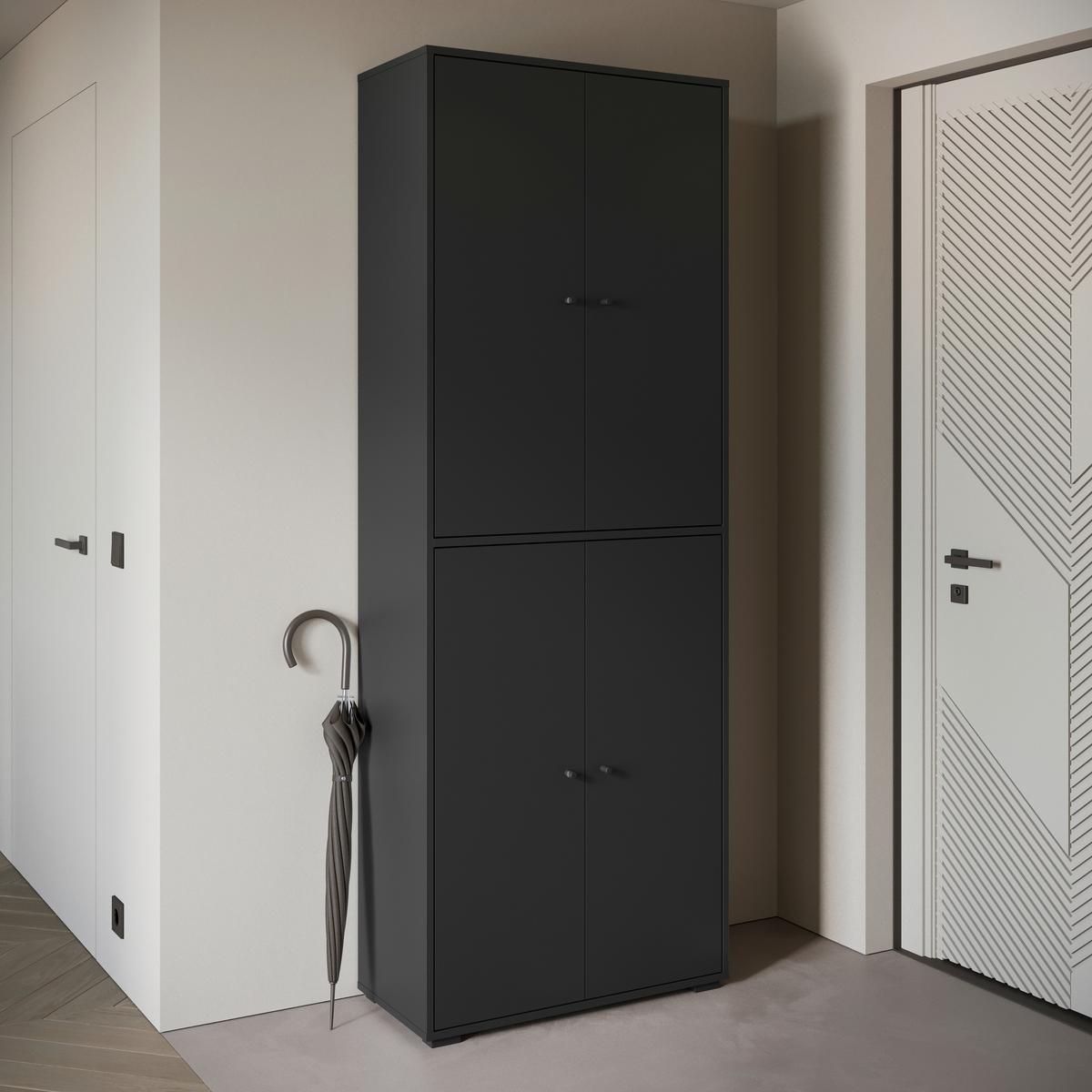 Schuhschrank Dino 023 Schwarz B: 70 Cm - Schwarz, Basics, Holzwerkstoff (70/190/33cm) - P & B