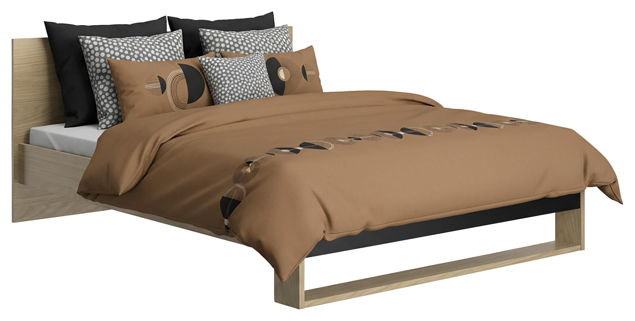 Bett NAEL 140x200 cm - Eichefarben/Schwarz, Basics, Holzwerkstoff (140/200cm)