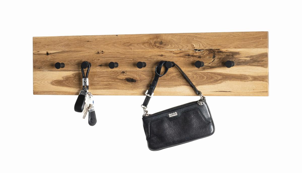 Garderobenpaneel Milano Eichefarben 7 Haken B: 86 cm - Eichefarben/Schwarz, Basics, Holz/Metall (80/20/6cm)