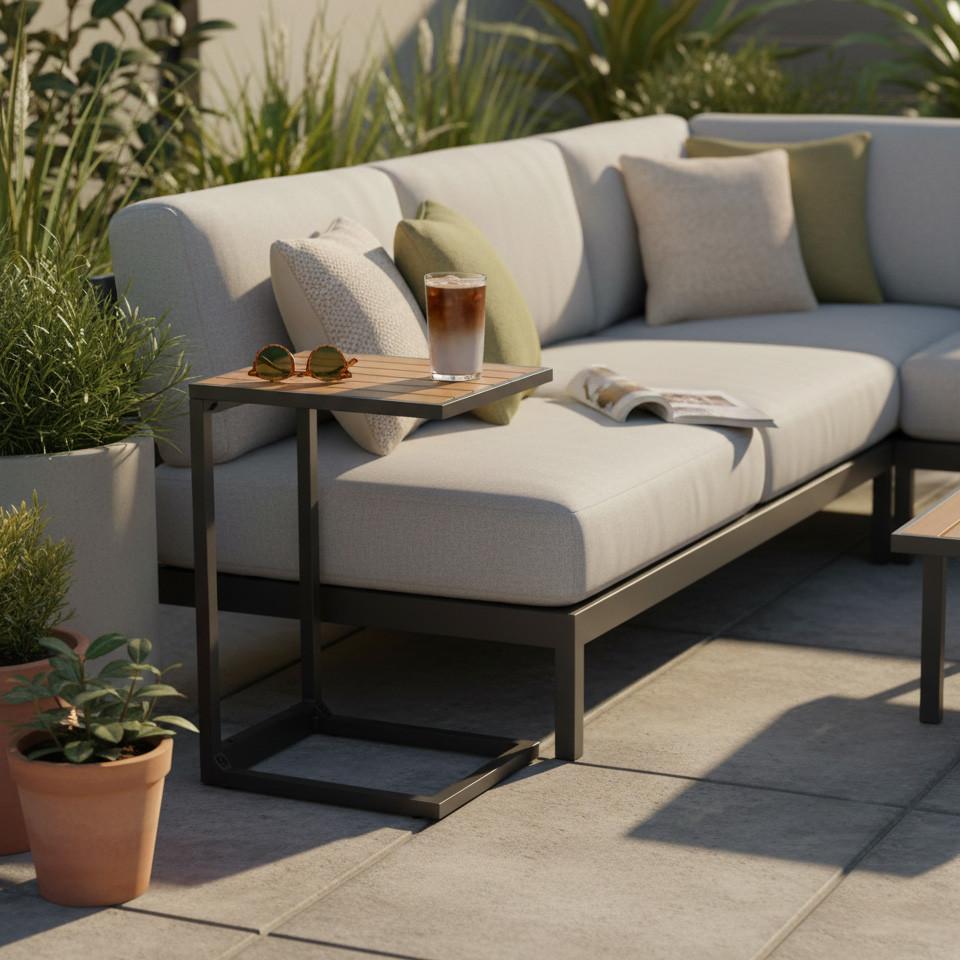 Gartenbeistelltisch Cee - Graphitfarben/Naturfarben, MODERN, Holz/Metall (41/32/61cm) - Gardenson