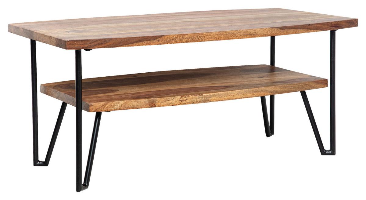 Couchtisch Metall/Sheesham B: 50cm - Schwarz/Braun, Design, Holz/Metall (90/50/40cm) - MID.YOU