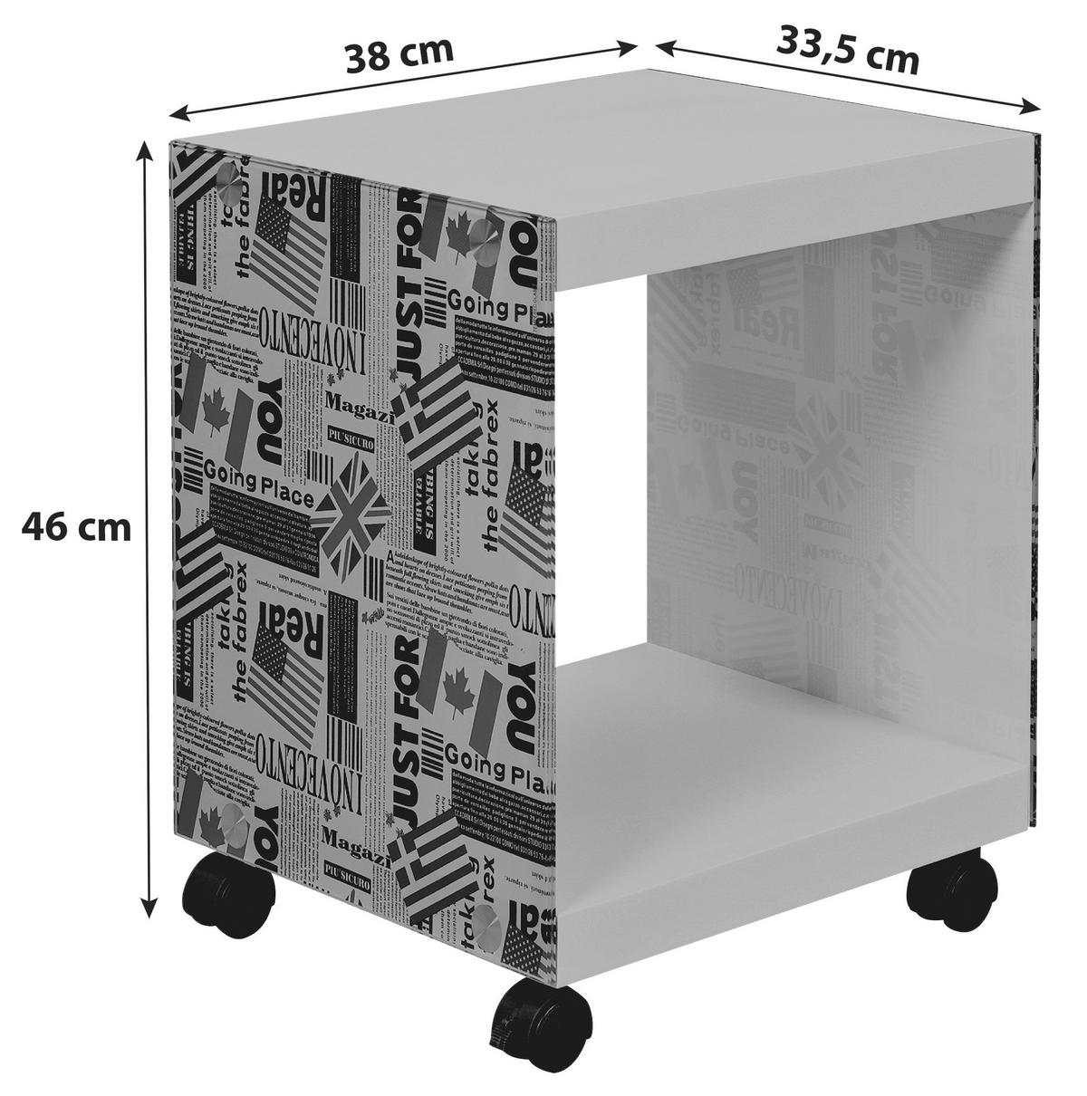 Couchtisch mit Ablagefach + Rollen Flagcube, Weiß/Mix - Blau/Rot, Basics, Glas/Holzwerkstoff (38/33,50/46cm) - MID.YOU