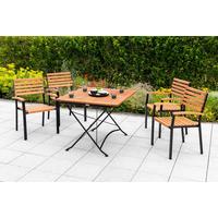 Gartentischgruppe 5tlg. Set - Schwarz/Naturfarben, KONVENTIONELL, Holz/Metall - Gardenson