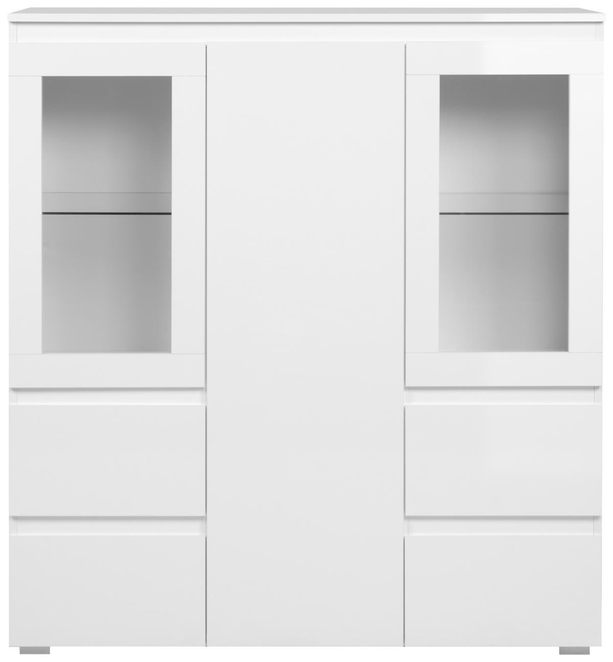 Highboard Capetown Weiß HG B: 116 cm - Weiß Hochglanz/Silberfarben, Trend, Glas/Holzwerkstoff (116/126/40cm)