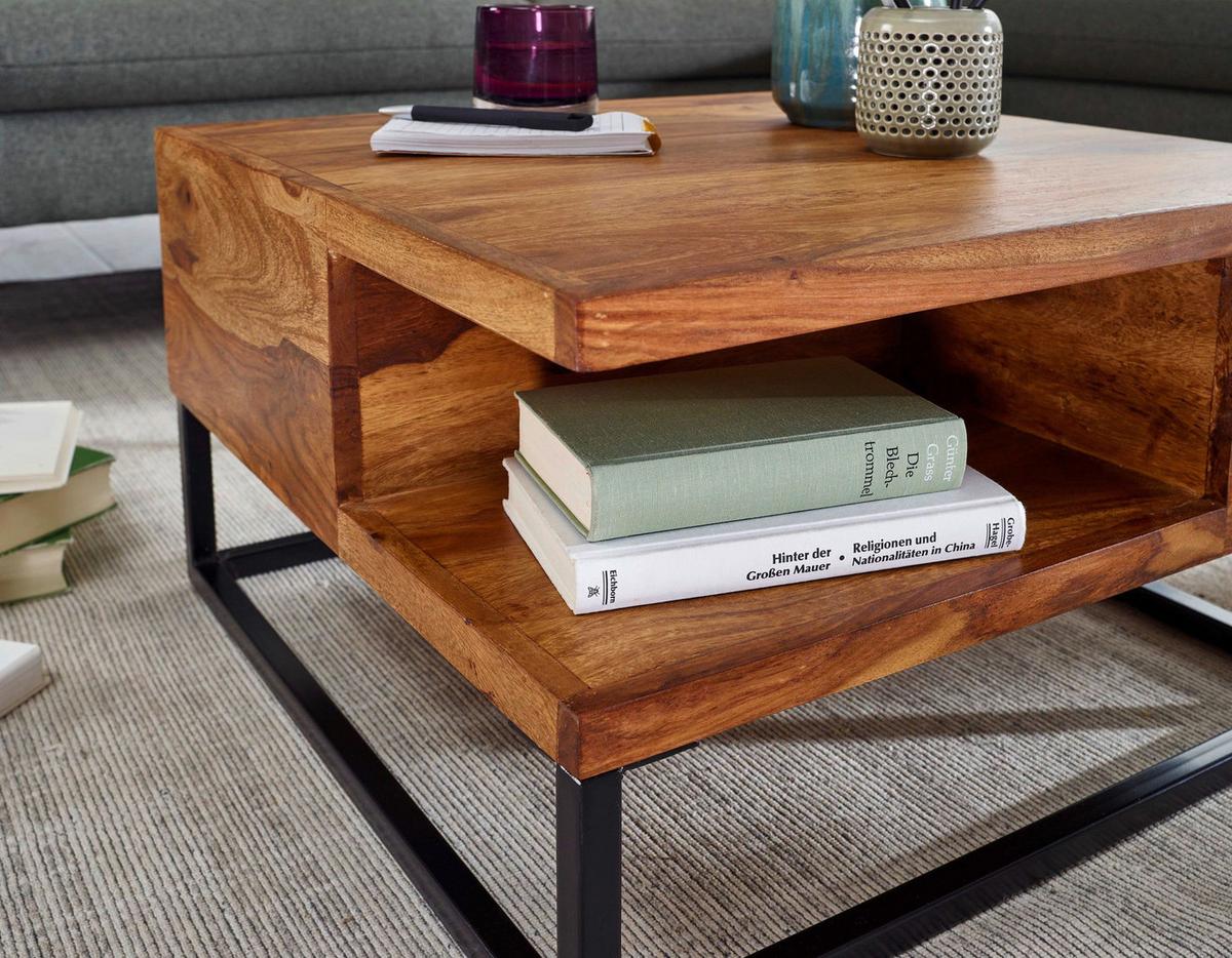 Couchtisch Wohnling Sheesham B: 60 cm - Sheeshamfarben/Schwarz, MODERN, Holz/Metall (60/60/34,5cm) - MID.YOU