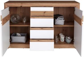 Kommode in Artisan Eiche Dekor und Weiß