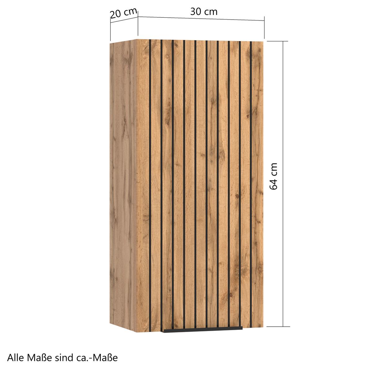Hängeschrank Chester B: 30 cm Eiche Wotan Dekor/Schwarz - Eiche Wotan/Schwarz, MODERN, Holzwerkstoff (30/64/20cm) - Held