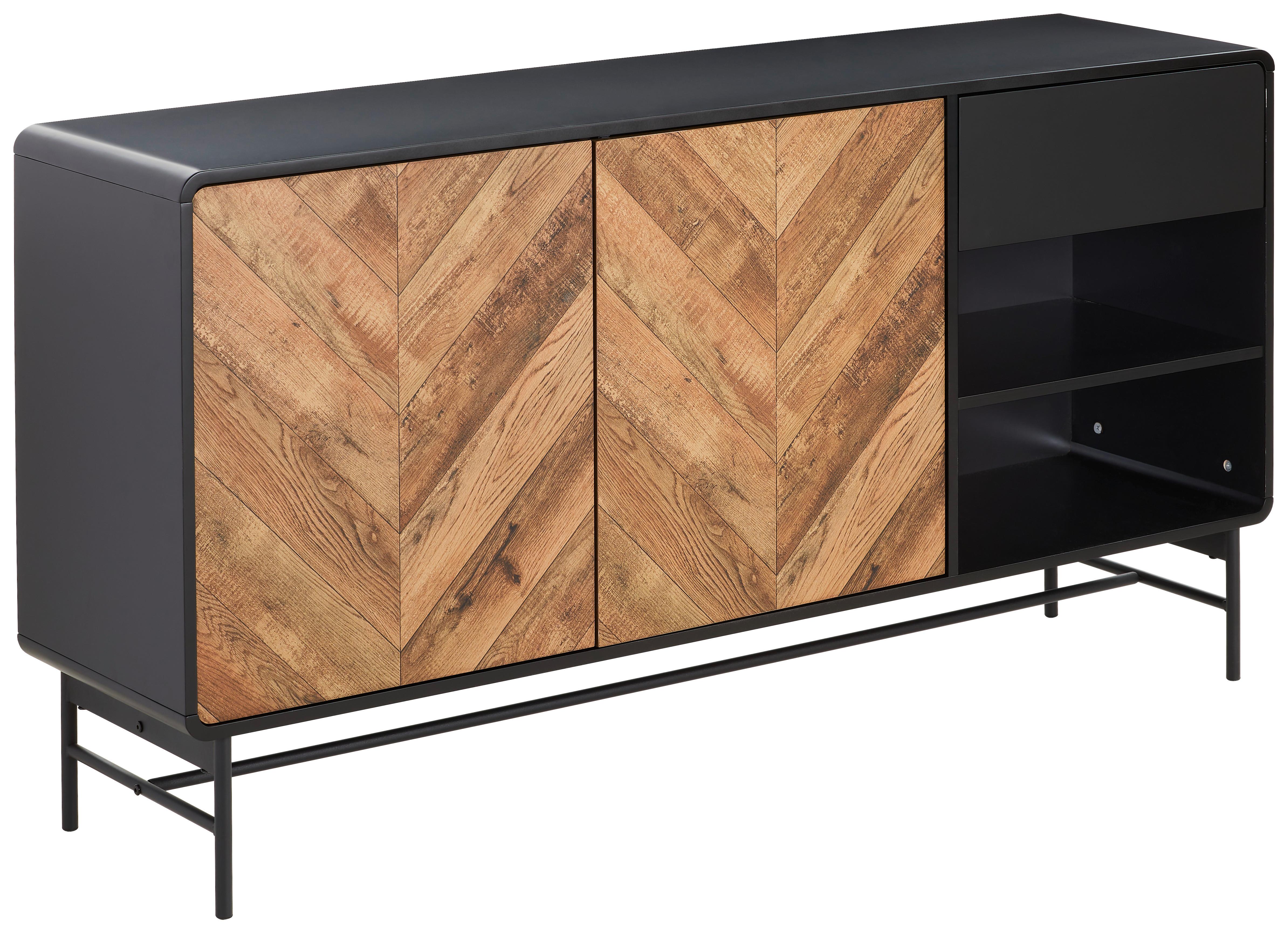 Komoda Sandy - Imitace Dřeva - černá/barvy dubu, Moderní, kov/kompozitní dřevo (160/82/40cm) - MID.YOU