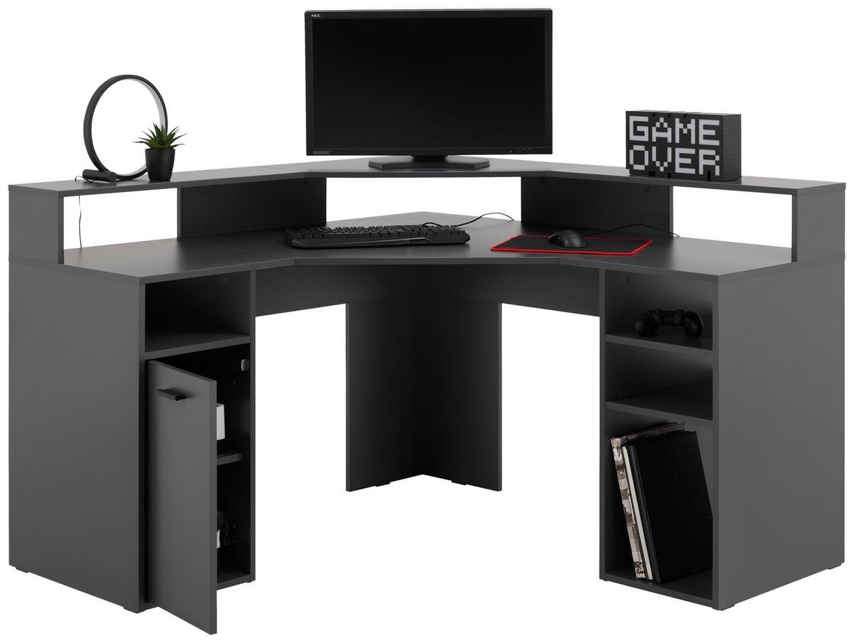 Gamingtisch Mx 201 Eck-Computertisch - Anthrazit, Trend, Holzwerkstoff (138,6/90,3/138,6cm) - MID.YOU