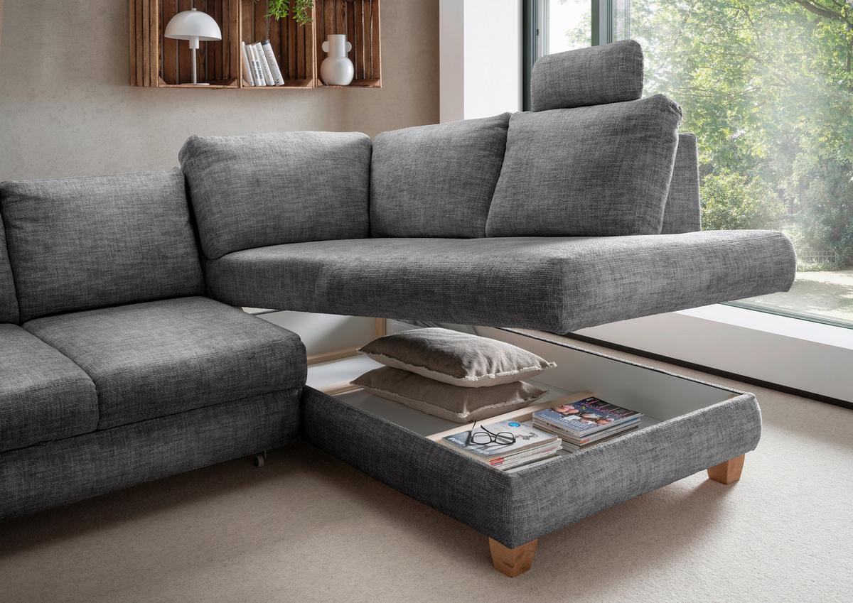 Eckschlafsofa Positano Silberfarben S: 265x206 Cm - Wildeiche/Silberfarben, MODERN, Textil (265/206cm) - Livetastic